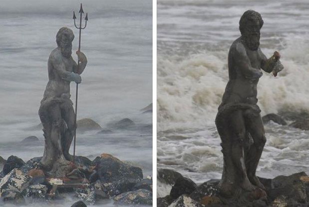 Mareggiata a Ostia, il Nettuno di Ostia si perde il Tridente