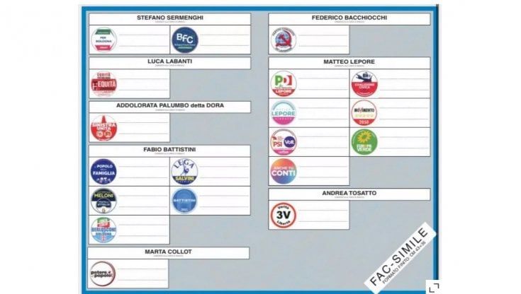 Comunali Bologna, ecco la scheda elettorale 