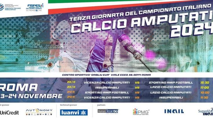 Calcio Amputati, il 23 e 24 novembre a Roma la terza tappa del Campionato Italiano