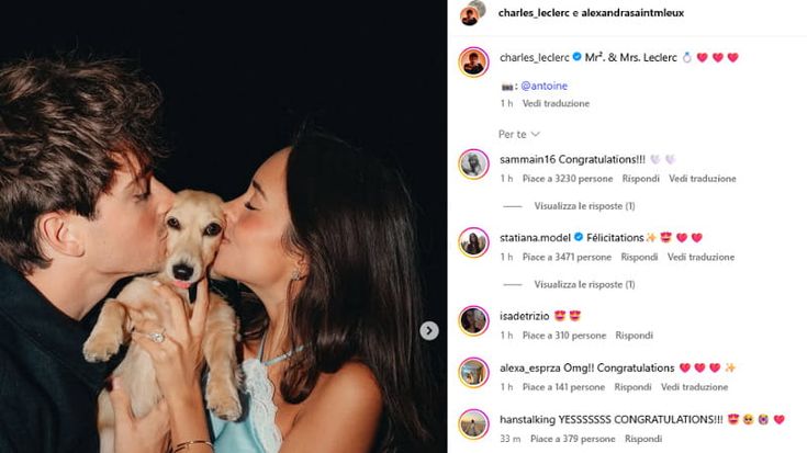Charles Leclerc annuncia le nozze: si sposerà con Alexandra Saint Mleux