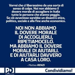"Aiutiamo i migranti a casa loro". Polemica per la frase di Renzi che sembra uno slogan della Lega