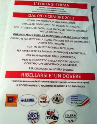 Forconi, il volantino della protesta