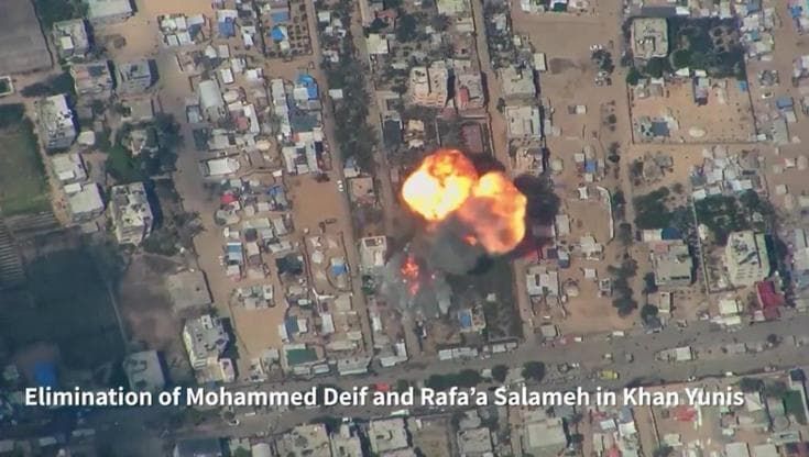 Hamas, l'esercito israeliano: "Ecco il bombardamento aereo con cui abbiamo eliminato Mohammed Deif"