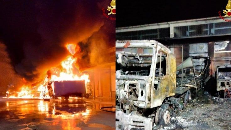 A fuoco tre camion nel piazzale di una ditta trasporti di Settala: indagini sulle cause delle fiamme