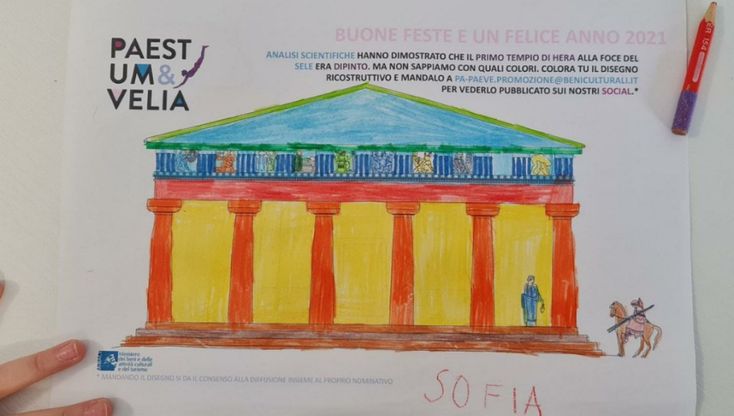 Gli auguri di Paestum: i bambini colorano il tempio di Hera
