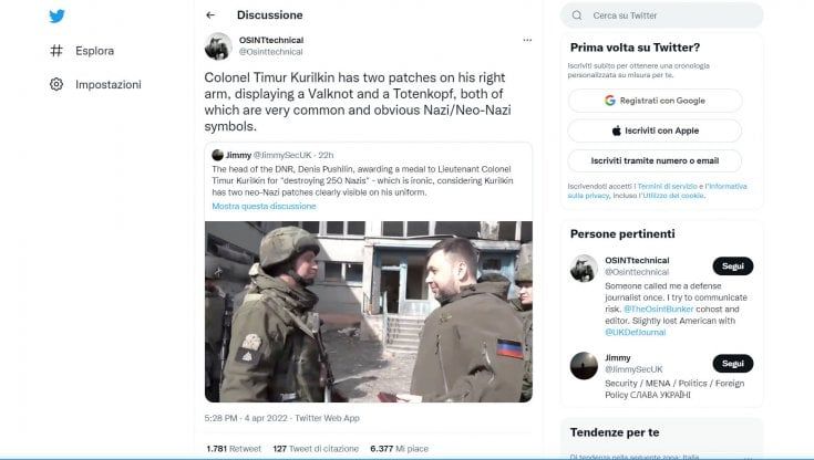 Simboli nazisti sull'uniforme del combattente premiato dai filo-russi di Donetsk