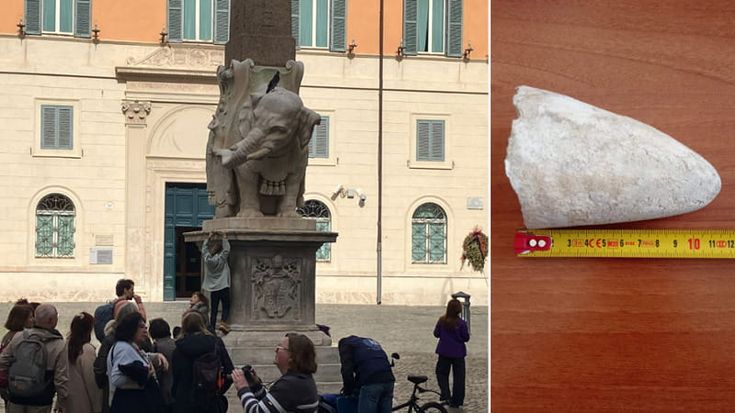 Elefantino della Minerva, la verità da tre telecamere: “Ma il frammento spezzato non è originale”