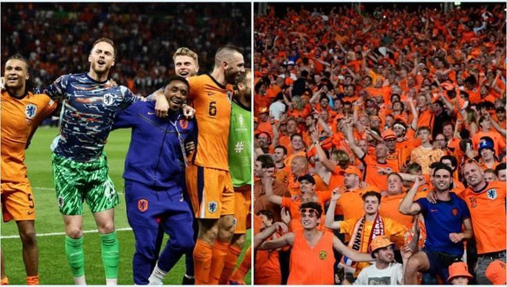 Euro 2024, i giocatori olandesi ballano in campo il coro dei tifosi: "A destra, a sinistra"