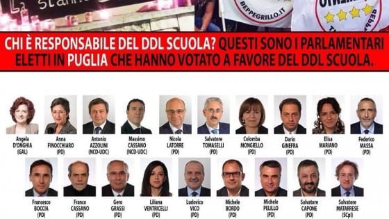 "Ecco chi ha votato la riforma sulla scuola", polemica in Puglia sulla lista di proscrizione dei grillini