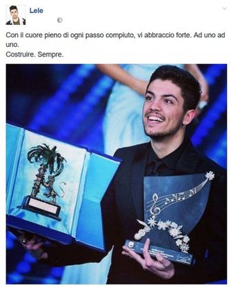 Sanremo, Lele saluta i fan: "Costruire sempre"