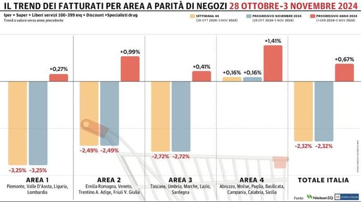 Gdo in calo: l'unica macro-area in positivo è il Sud