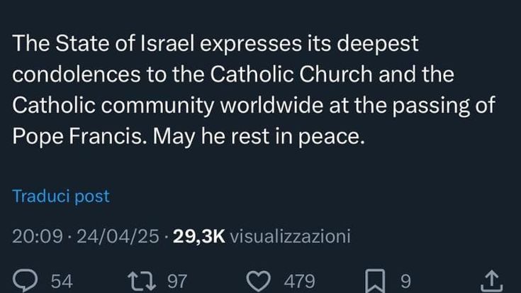 Papa Francesco, le condoglianze tardive di Netanyahu dopo tre giorni di polemiche