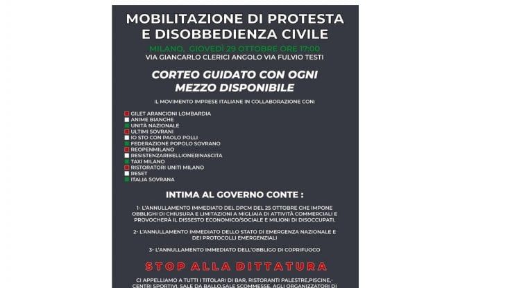 A Milano la galassia sovranista dei contestatori delle norme anti-Covid si ridà appuntamento in piazza: "Stop alla dittatura"