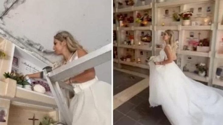 Si sposa, poi porta il bouquet sulla tomba della nonna, il video su TikTok visto due milioni di volte: “Ti volevo in prima fila”