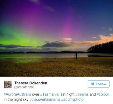 Australia, l'aurora australe colora il cielo della Tasmania