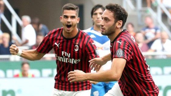 Milan-Brescia 1-0, Calhanoglu regala i primi 3 punti a Giampaolo