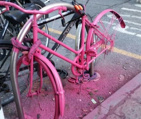 Telefoni, panchine, bici abbandonate: il mistero della "Pantera Rosa" che dipinge il centro di Torino