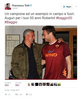 Baggio compie 50 anni: gli auguri social al 'divin codino'