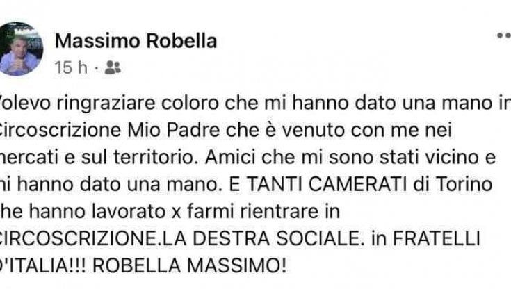 Elezioni a Torino, esponente di Fratelli d'Italia viene eletto in circoscrizione e festeggia: "Grazie camerati"