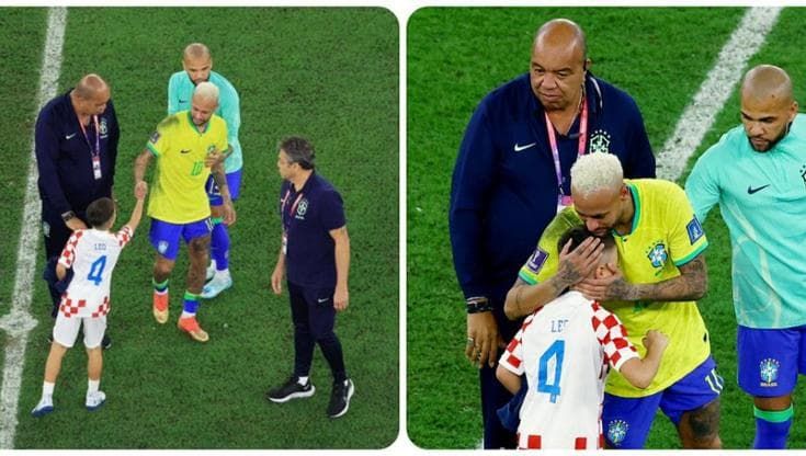 Mondiali, il figlio di Perisic, Leo, abbraccia e consola Neymar in lacrime dopo Croazia-Brasile