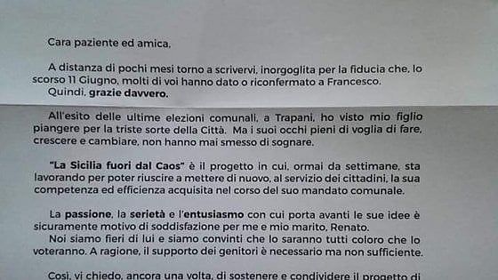 Elezioni Sicilia. Trapani, ginecologa ospedaliera scrive alle pazienti: “Votate per mio figlio”