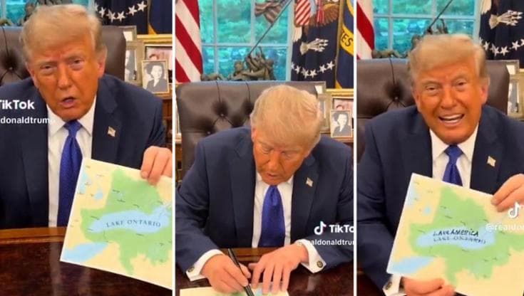 Usa, Trump con penna e mappa: il Lago Ontario diventa "Lago America"