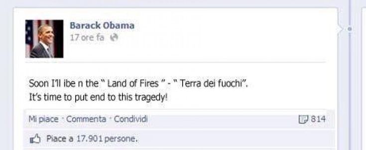 Fake di Barack Obama<br />"Andr&ograve; nella Terra dei fuochi"