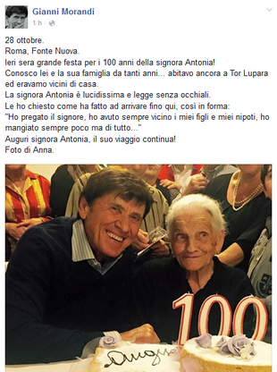 Antonia compie 100 anni, e come regalo arriva Gianni Morandi
