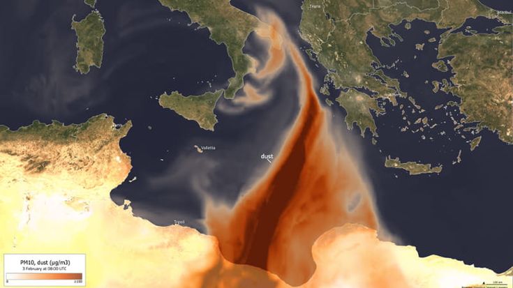 La sabbia del Sahara raggiunge il Sud Italia. L’immagine dei satelliti di Copernicus