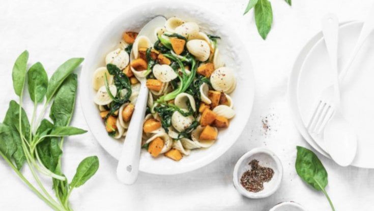 Le orecchiette  con zucca e spinaci 