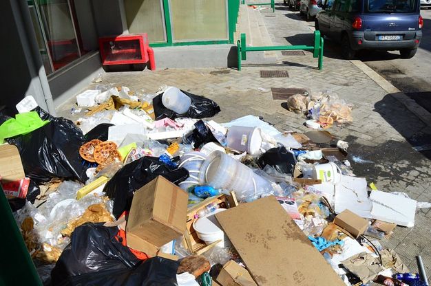 Bari, montagne di rifiuti tra i viali della Fiera del Levante