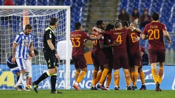 Roma-Pescara 3-2: Dzeko e Perotti portano i giallorossi a -4 dalla Juve