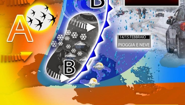 Previsioni meteo, fiocchi di San Valentino: avvio di settimana con piogge e neve poi assaggio di primavera