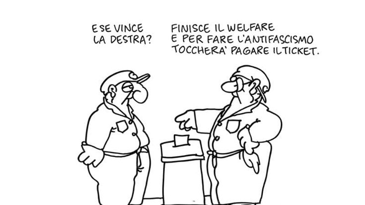 La destra in posa per le vignette di Altan