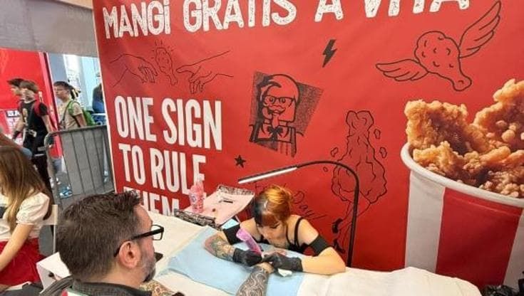 Pollo fritto gratis a vita se ti tatui il marchio. Ed è polemica a Modena Nerd: “Fermateli”