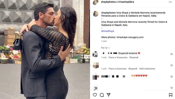 Napoli, bacio tra Irina Shayk e Michele Morrone: lo spot D&G ispirato a “Matrimonio all’italiana”