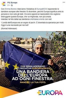 Bonino aderisce alla campagna di EuropaNow e sventola la bandiera Ue