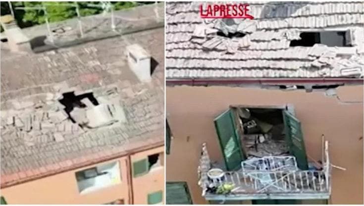 Perugia, esplosione in una palazzina: le immagini del tetto crollato