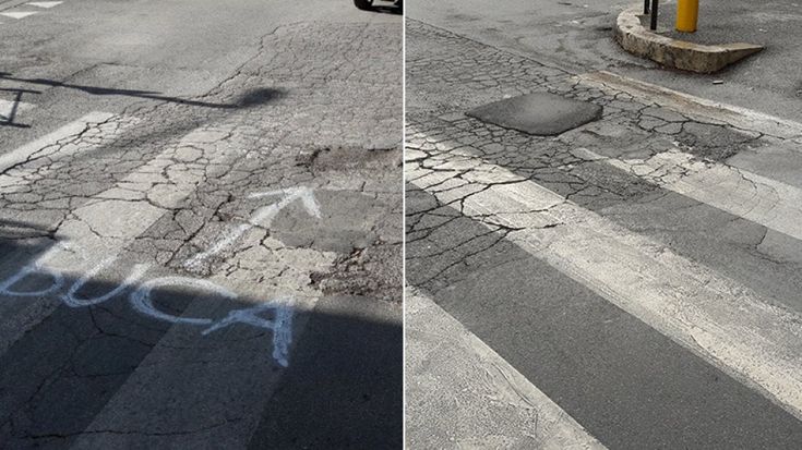 Roma, buca segnalata con la freccia spray: il rattoppo arriva in pochi giorni