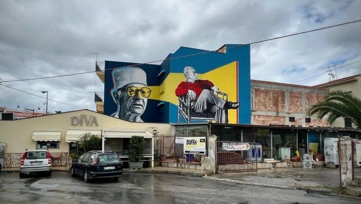 Benvenuti a Bagheria, maxi murale con Buttitta e Guttuso all'ingresso del paese