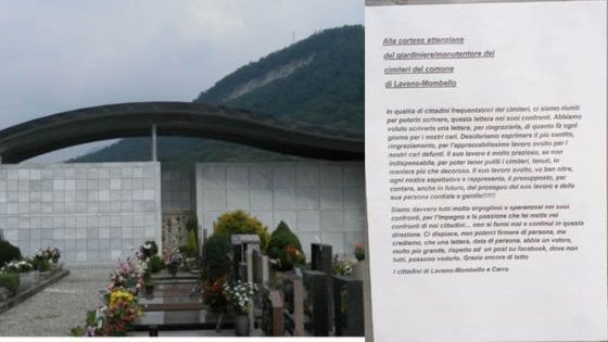Il cartello anonimo per il custode dei cimiteri: "Grazie per aver curato le tombe dei nostri cari in mesi drammatici"