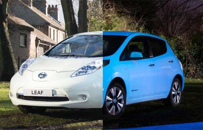 Nissan Leaf, la vernice fluorescente la rende unica