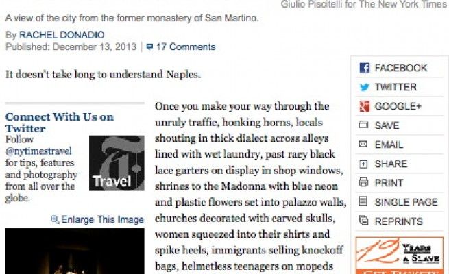 "Sedotta da Napoli", colpo di fulmine<br />dell'inviata del New York Times