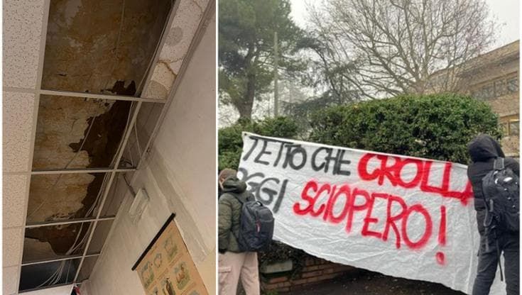 Crollano pezzi di controsoffitto al Serpieri. Gli studenti: “Scioperiamo, succede ad ogni pioggia”