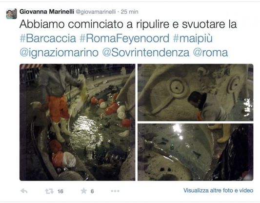Roma, i lavori per pulire la fontana della Barcaccia e verificare i danni