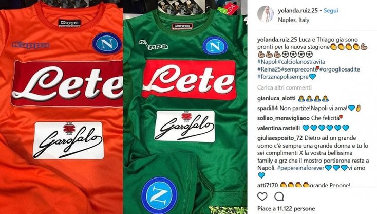 L'indizio social della moglie di Reina, pubblica le maglie della prossima stagione: "Forza Napoli sempre"