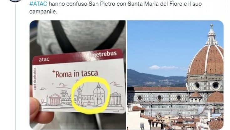 San Pietro o Santa Maria del Fiore? Sulla card dei trasporti pubblici di Roma c'è il Duomo di Firenze, polemiche e ironia
