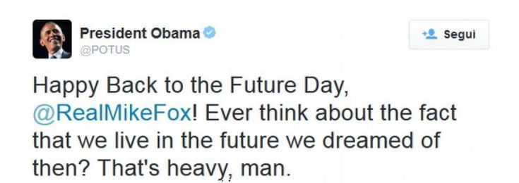 ''Viviamo nel futuro che avevamo sognato'': il tweet di Obama per Michael J. Fox