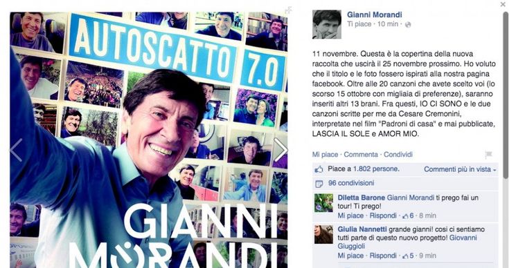Sul nuovo disco di Gianni Morandi i selfie di Facebook