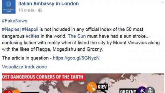 Ambasciata italiana: "Napoli tra le città più pericolose del mondo: è una fake news"